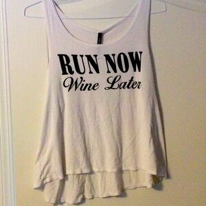 Women’s Triumph White Tank Top “Run Now Wine Later” Slogan Sz L